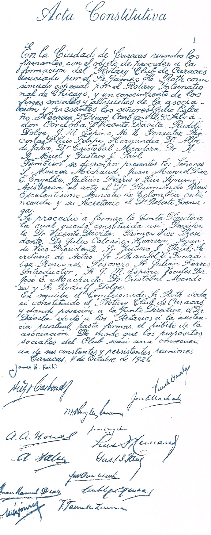 Acta Constitutiva Rotary Caracas